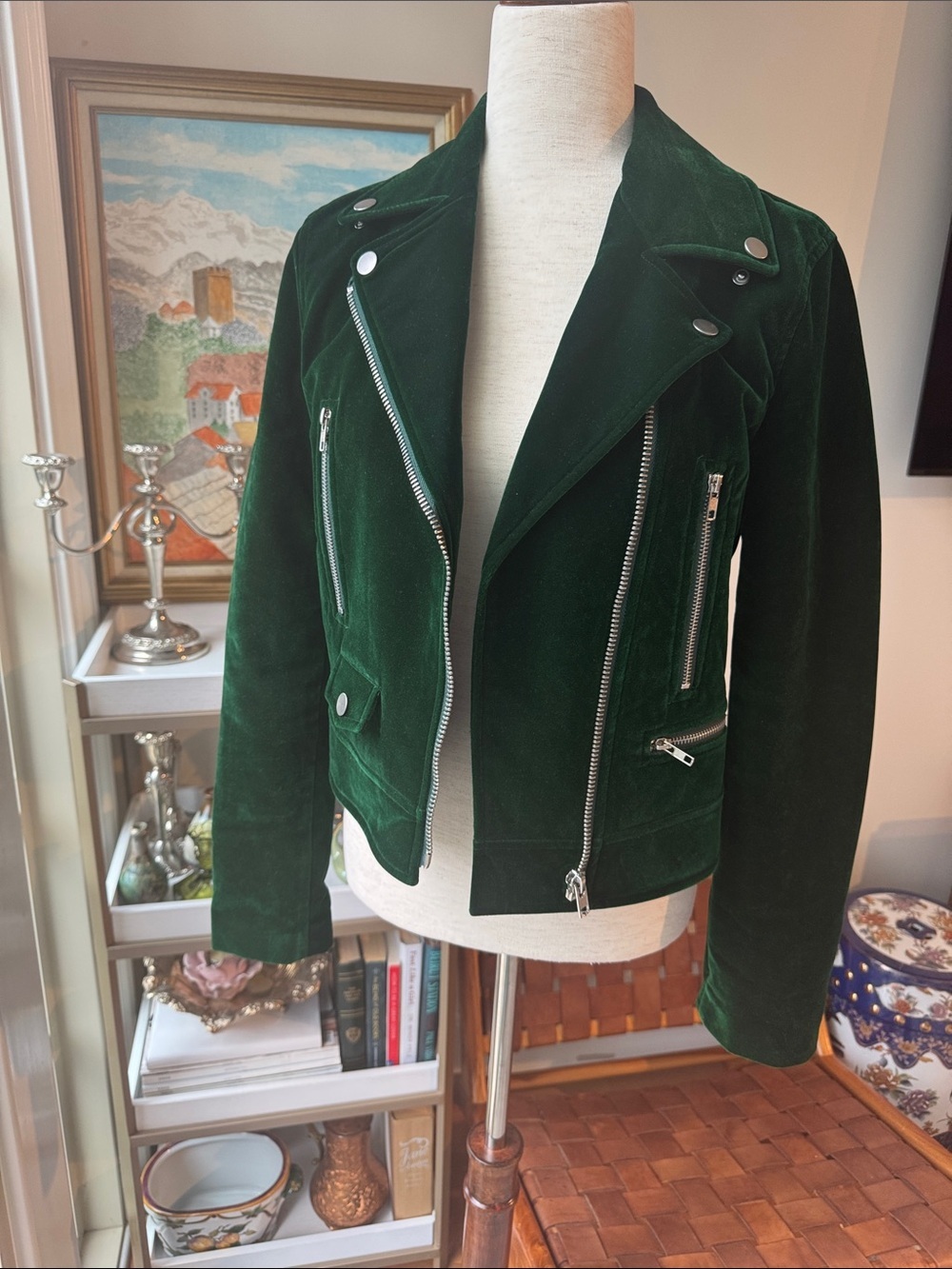 Lulu's Emerald Green Velvet Moto Jacket - Picture 2 of 4